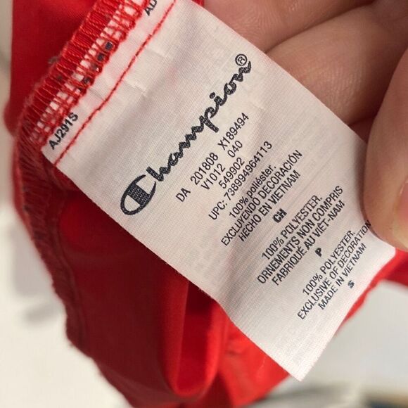 Champion Men's Half Zip Logo Pullover Red Hooded Windbreaker Jacket Small - Picture 8 of 9